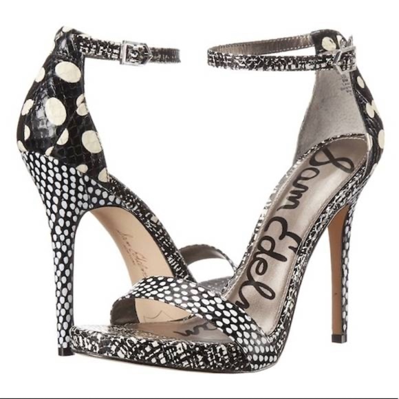 Sam Edelman Eleanor Leather Heels  Black White - Picture 1 of 9